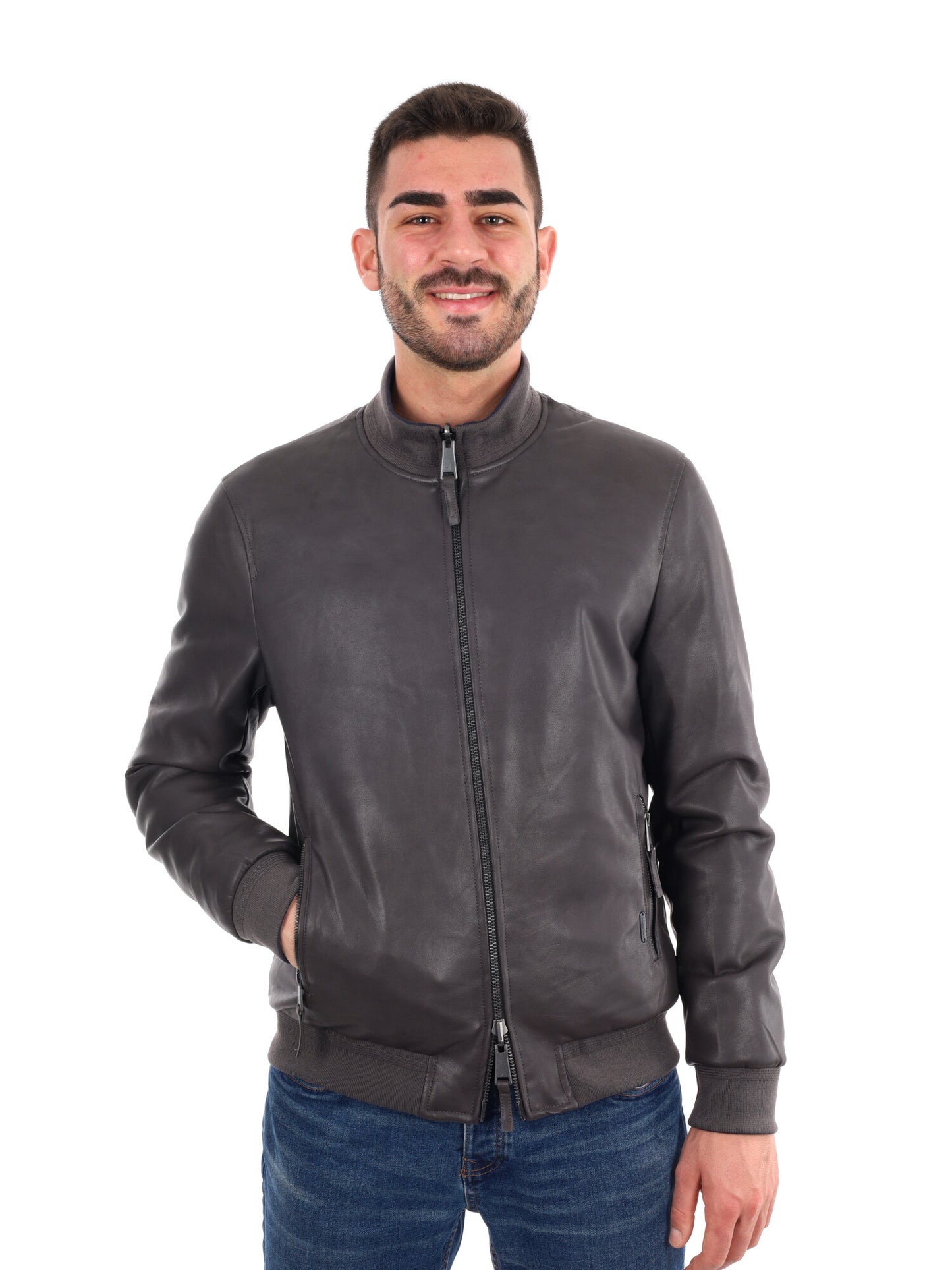 GIUBBINO BIKER IN ECOPELLE GIANNI LUPO DA UOMO ANTRACITE