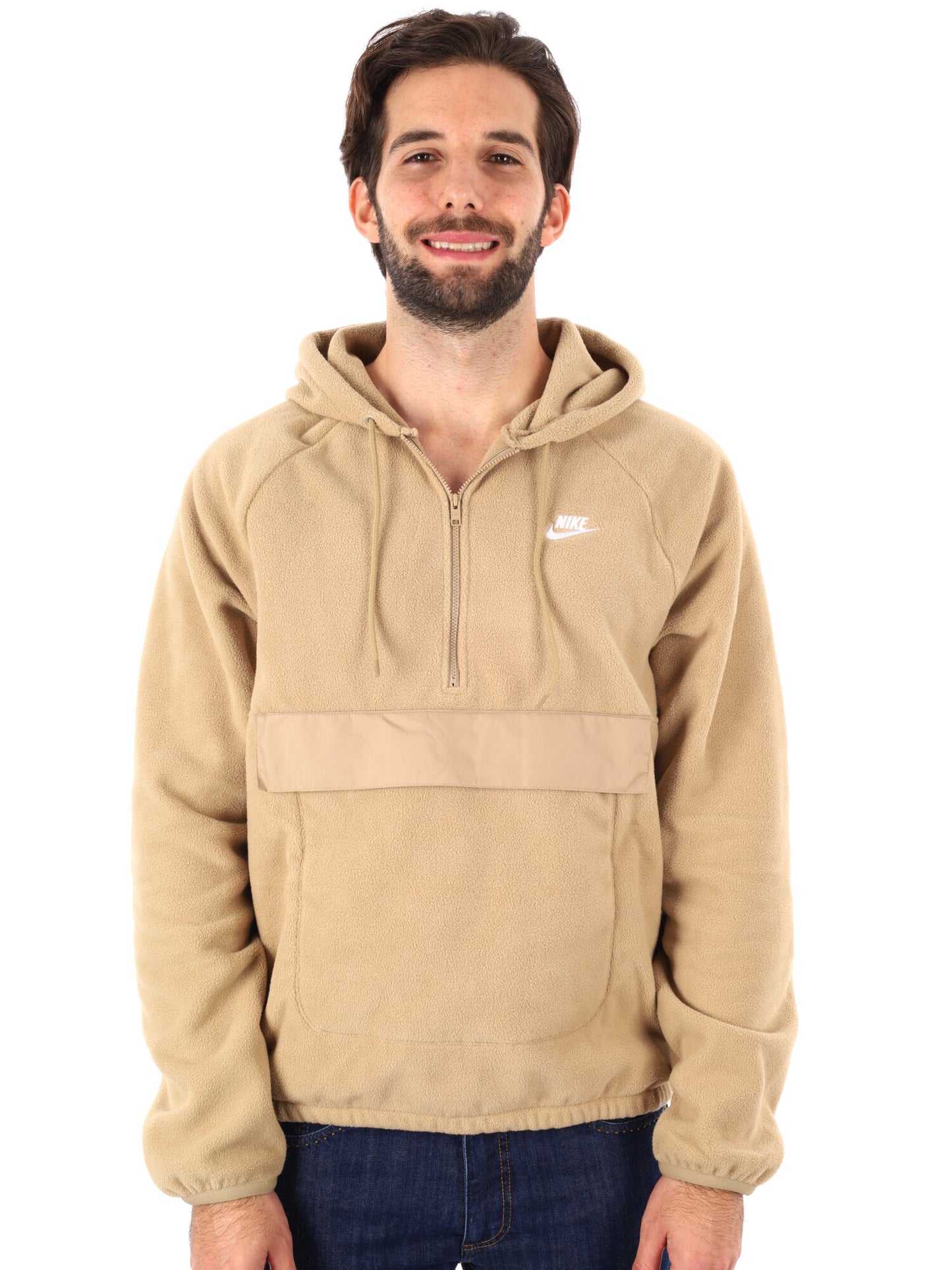 FELPA IN PILE 1/2 CON CAPPUCCIO NIKE DA UOMO BEIGE
