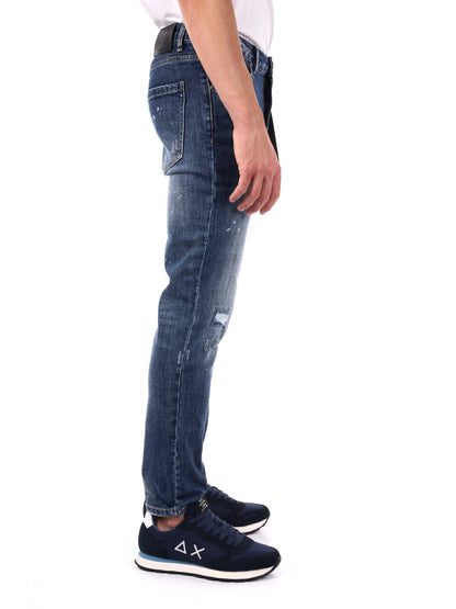 JEANS SLIM CON STAMPA LOGO ICON DA UOMO BLU DENIM