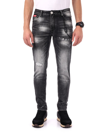 JEANS SLIM SFUMATO CON STRAPPI ICON DA UOMO GRIGIO