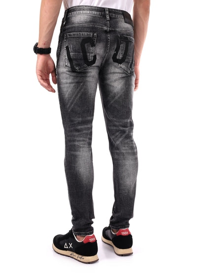 JEANS SLIM SFUMATO CON STRAPPI ICON DA UOMO GRIGIO