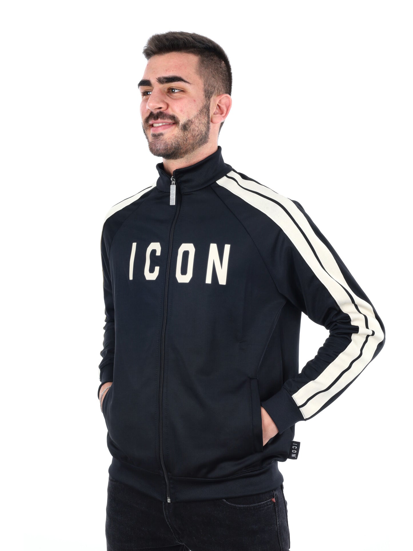 FELPA FULL ZIP ICON DA UOMO NERO