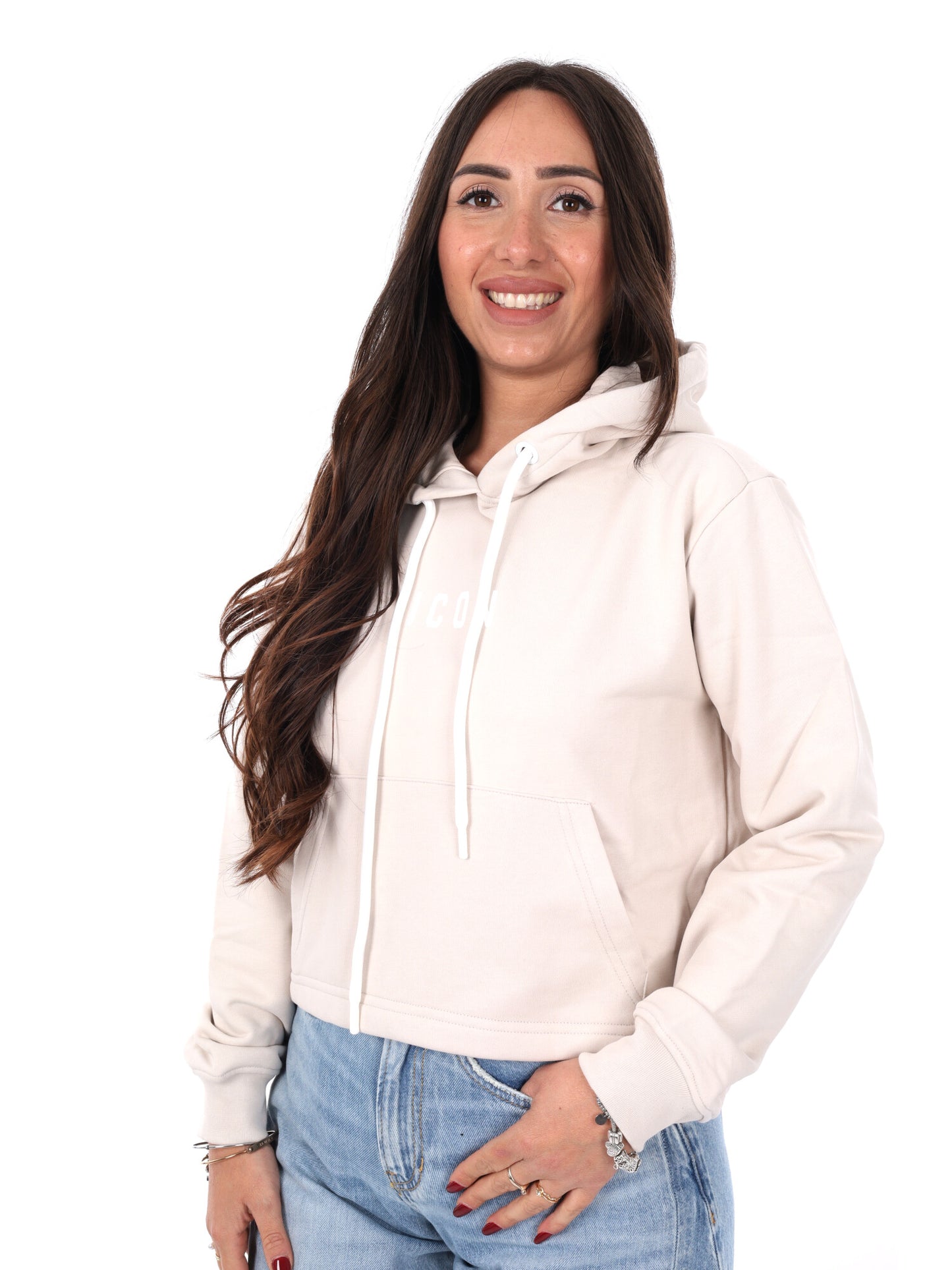 Felpa crop bianca da donna Icon per primavera estate