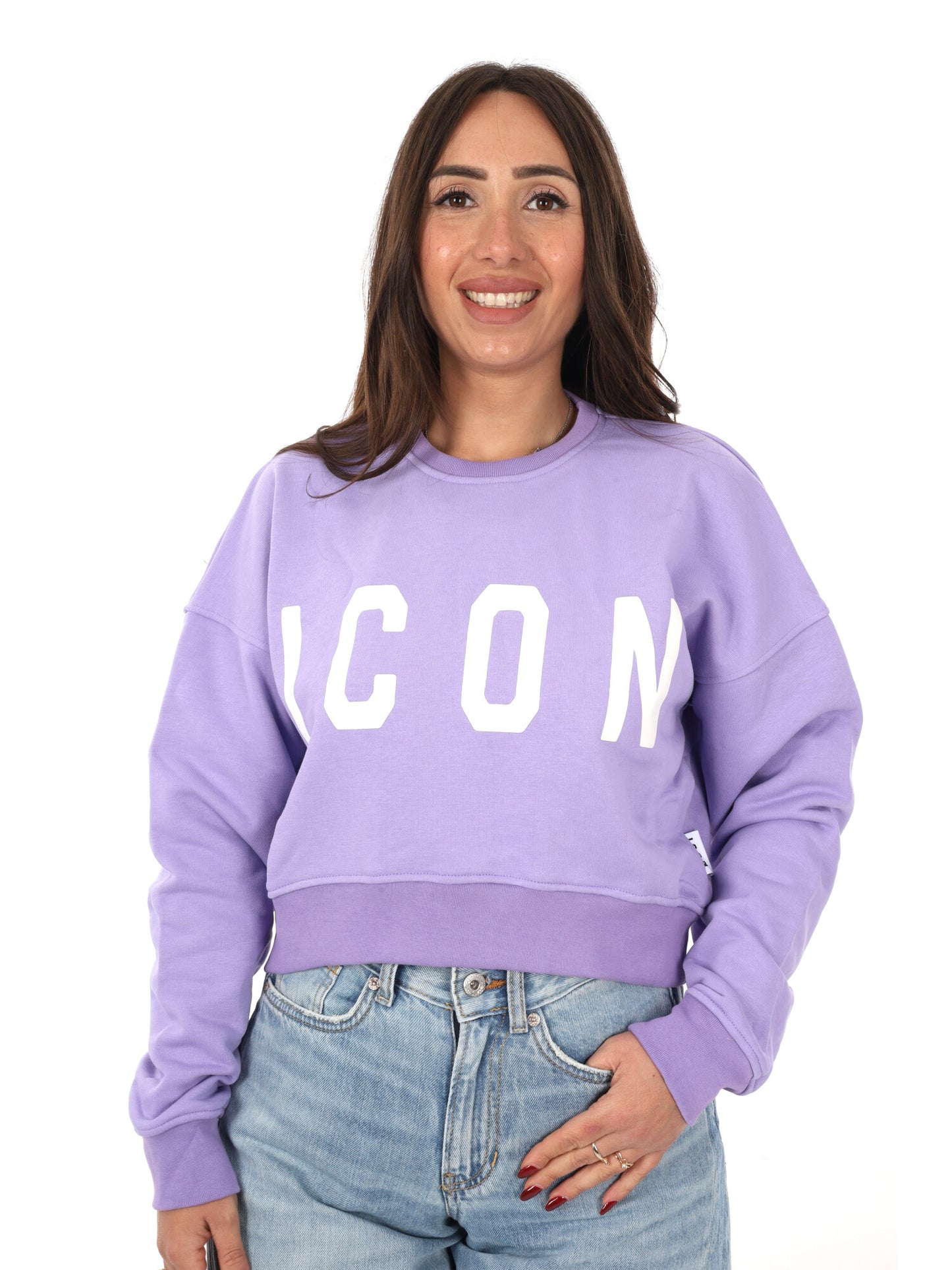 Felpa crop donna Icon lilla con maxi stampa logo