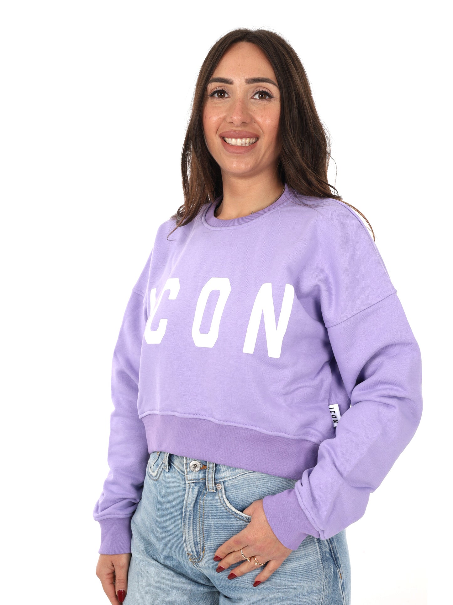Felpa crop donna Icon lilla con maxi stampa logo