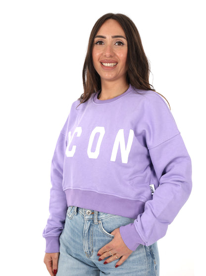 Felpa crop donna Icon lilla con maxi stampa logo