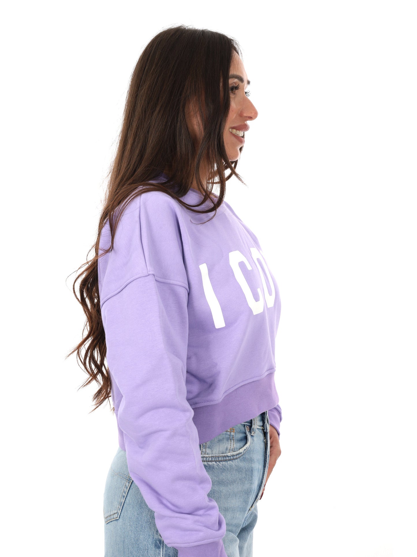Felpa crop donna Icon lilla con maxi stampa logo