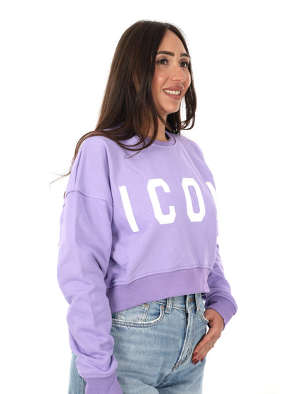 Felpa crop donna Icon lilla con maxi stampa logo