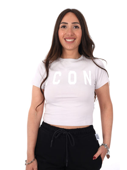 T-shirt crop donna Icon bianca, stile essenziale e moderno