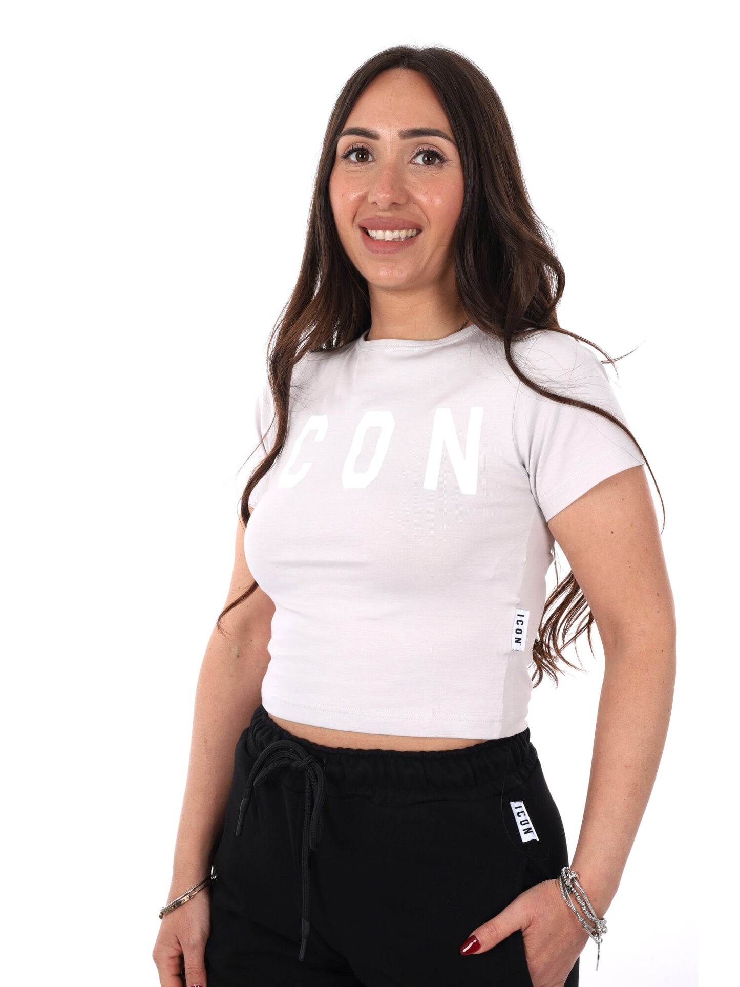 T-shirt crop donna Icon bianca, stile essenziale e moderno