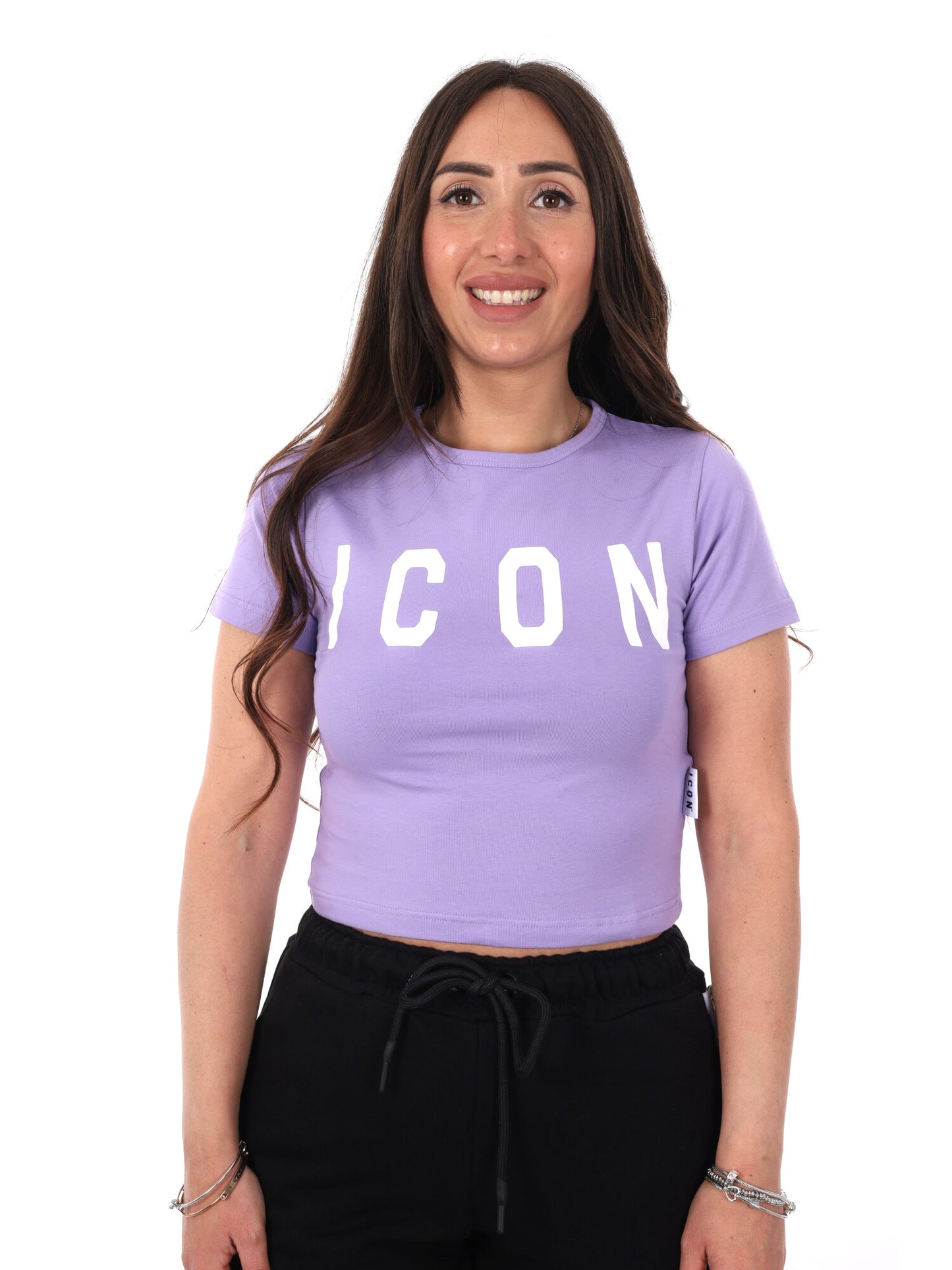 Icon T-shirt crop da donna lilla dal taglio moderno