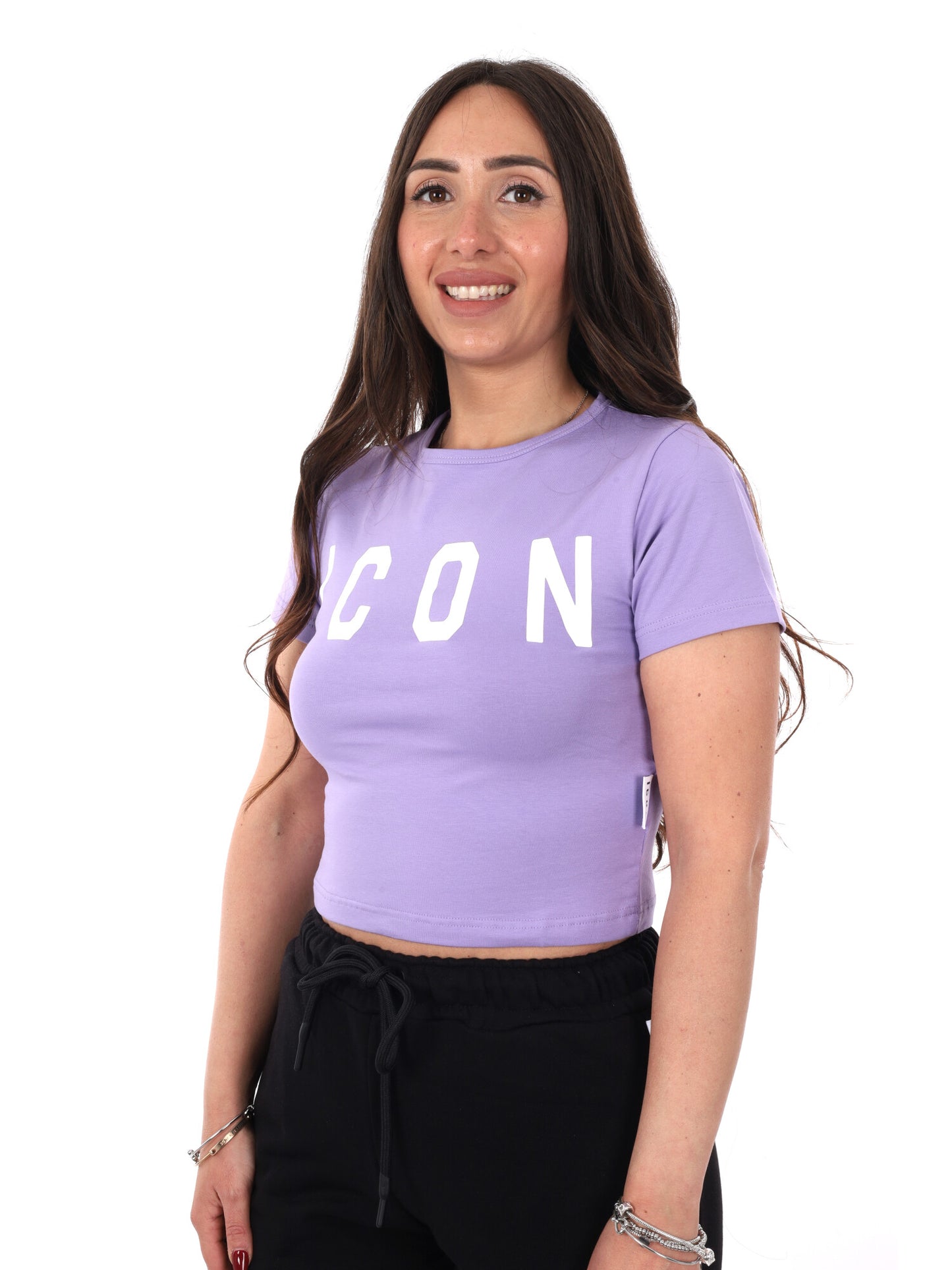 Icon T-shirt crop da donna lilla dal taglio moderno