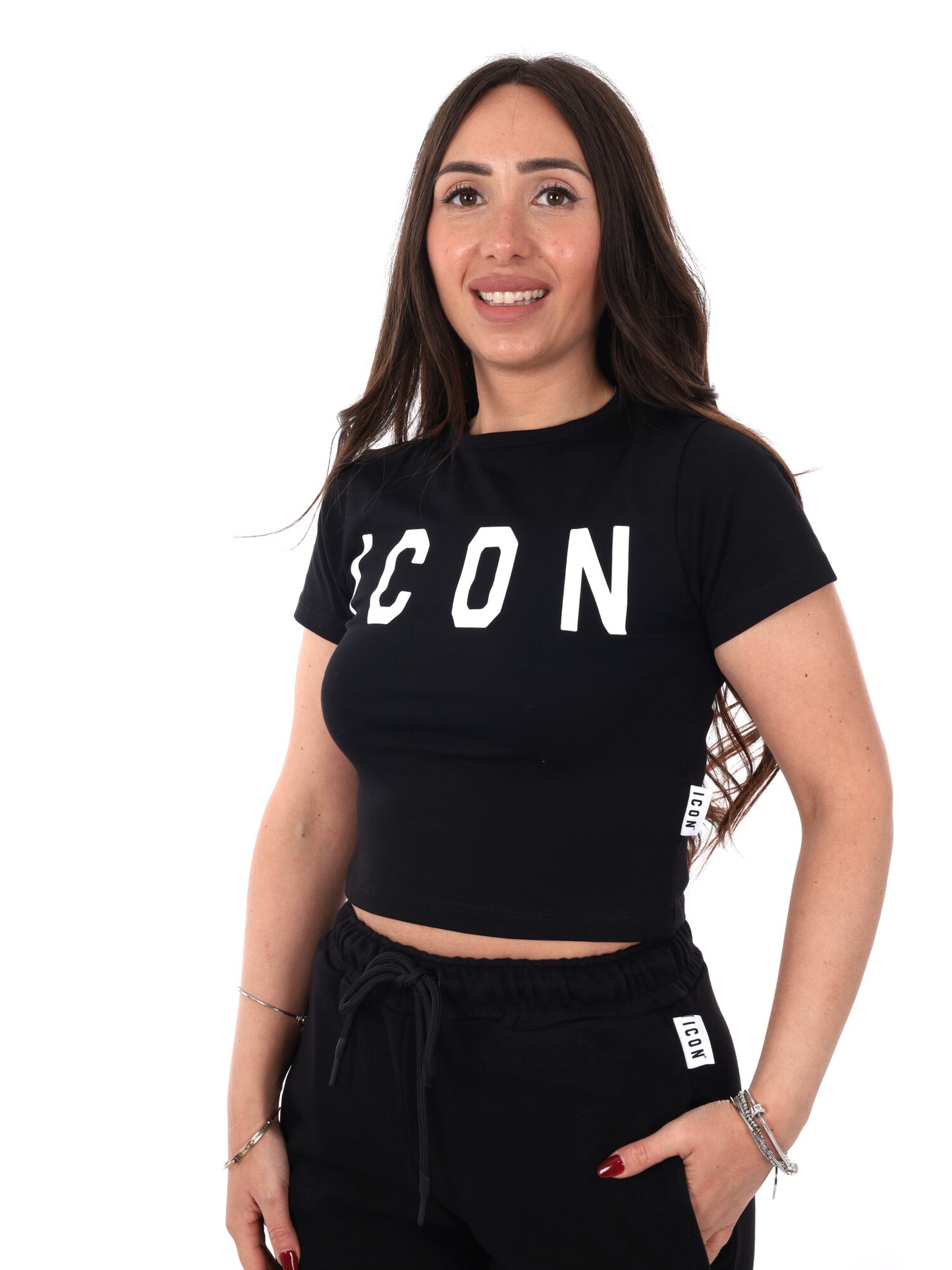 Icon t-shirt crop da donna multicolore per primavera-estate