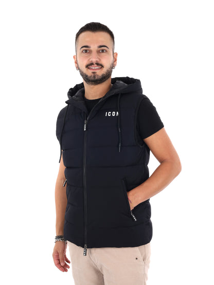 Icon gilet smanicato da uomo nero con logo piccolo