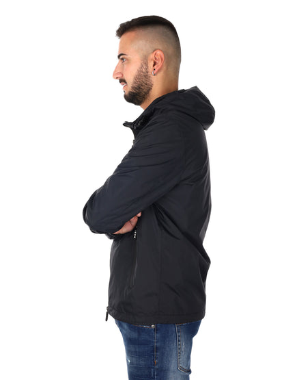 Icon giubbino estivo da uomo nero con cappuccio e ricamo logo