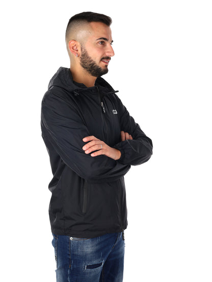 Icon giubbino estivo da uomo nero con cappuccio e ricamo logo