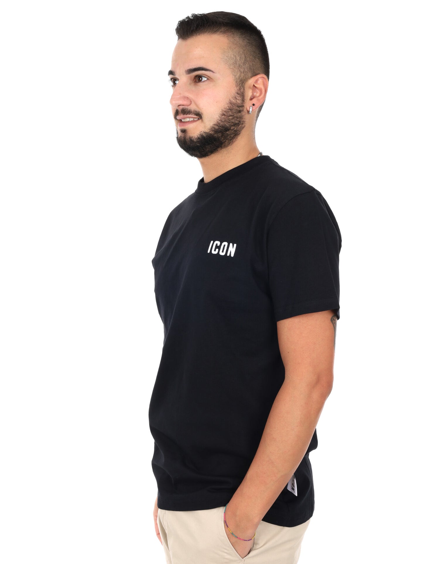 Icon, t-shirt nera da uomo con ricamo distintivo