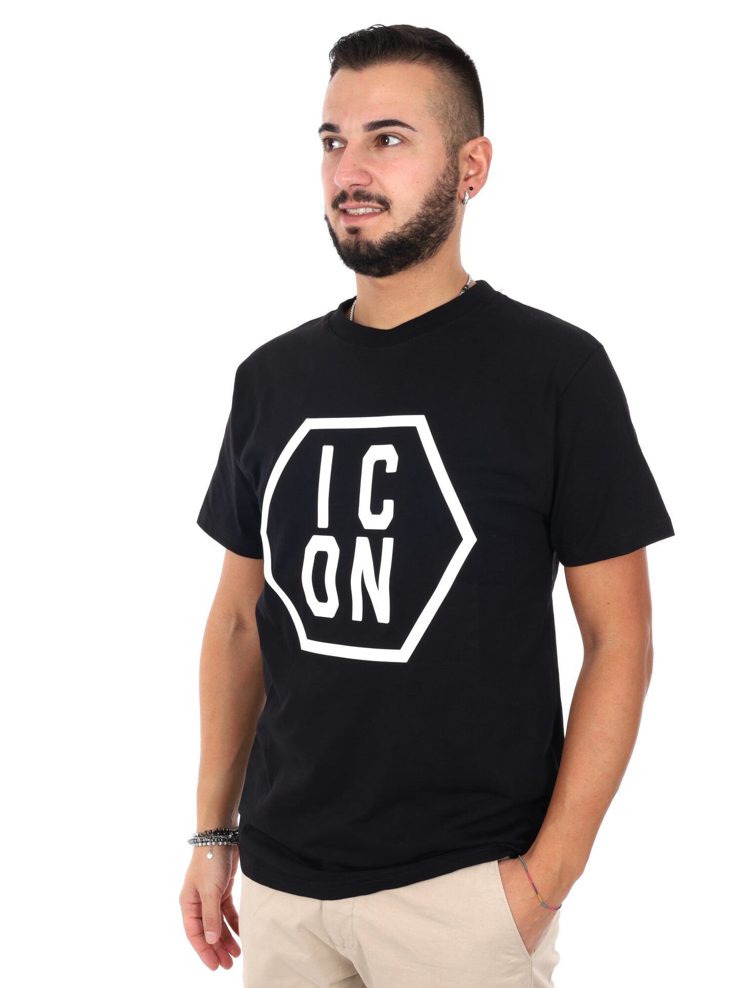Icon IUT040 bianca e nera, t-shirt maniche corte da uomo