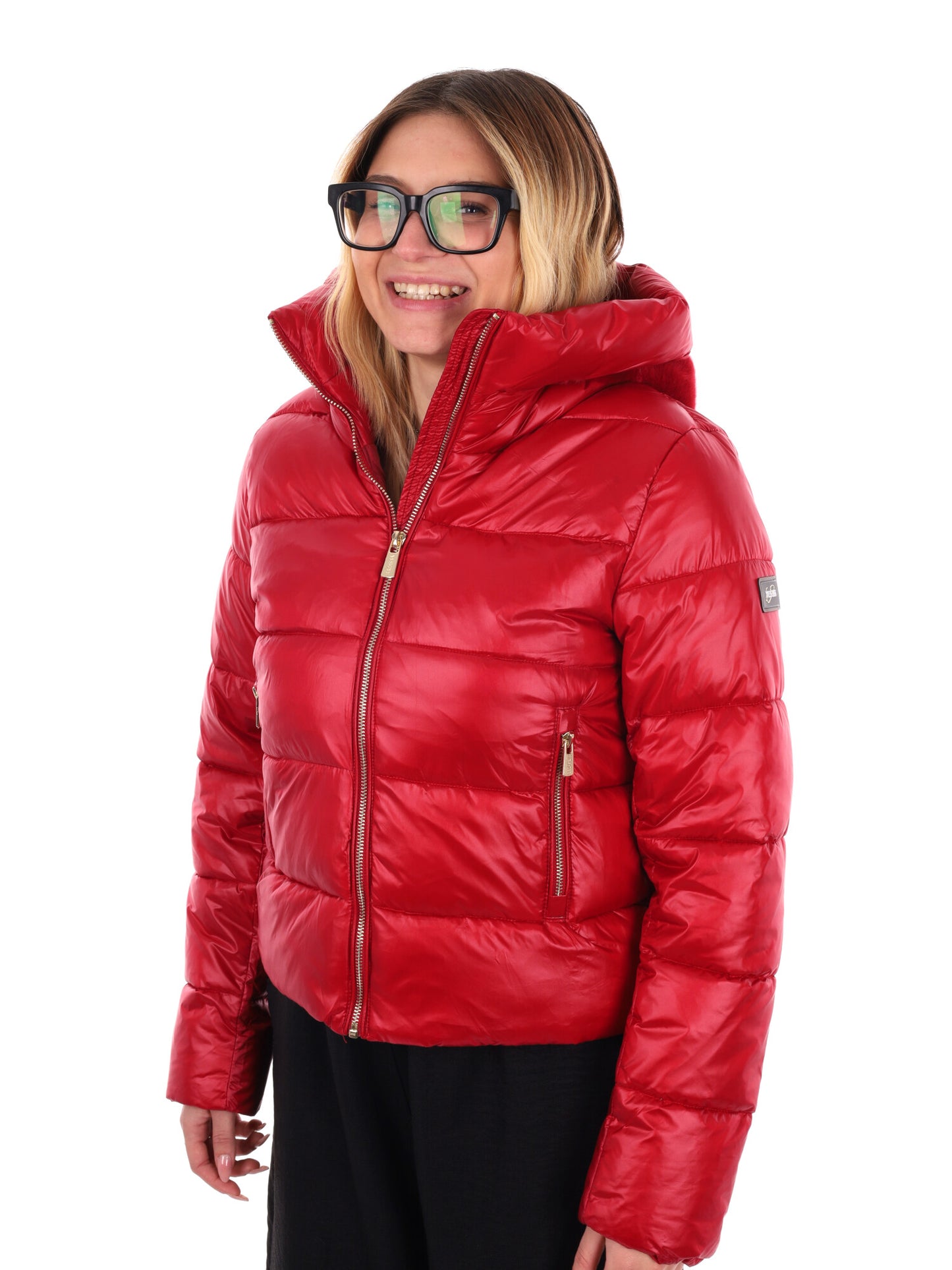 GIUBBINO CROP CON CAPPUCCIO IN PELLICCIA YES ZEE DA DONNA ROSSO