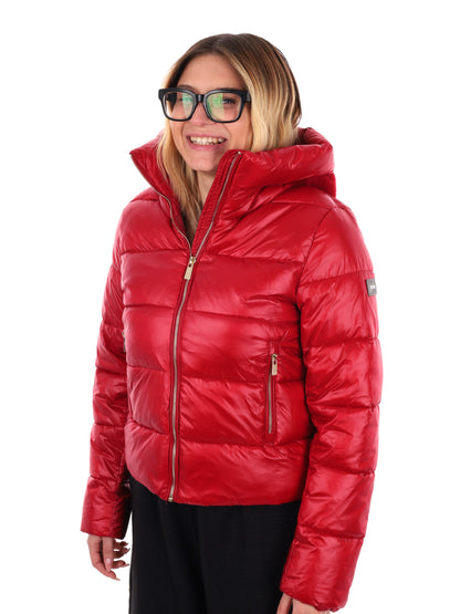 GIUBBINO CROP CON CAPPUCCIO IN PELLICCIA YES ZEE DA DONNA ROSSO