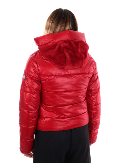 GIUBBINO CROP CON CAPPUCCIO IN PELLICCIA YES ZEE DA DONNA ROSSO