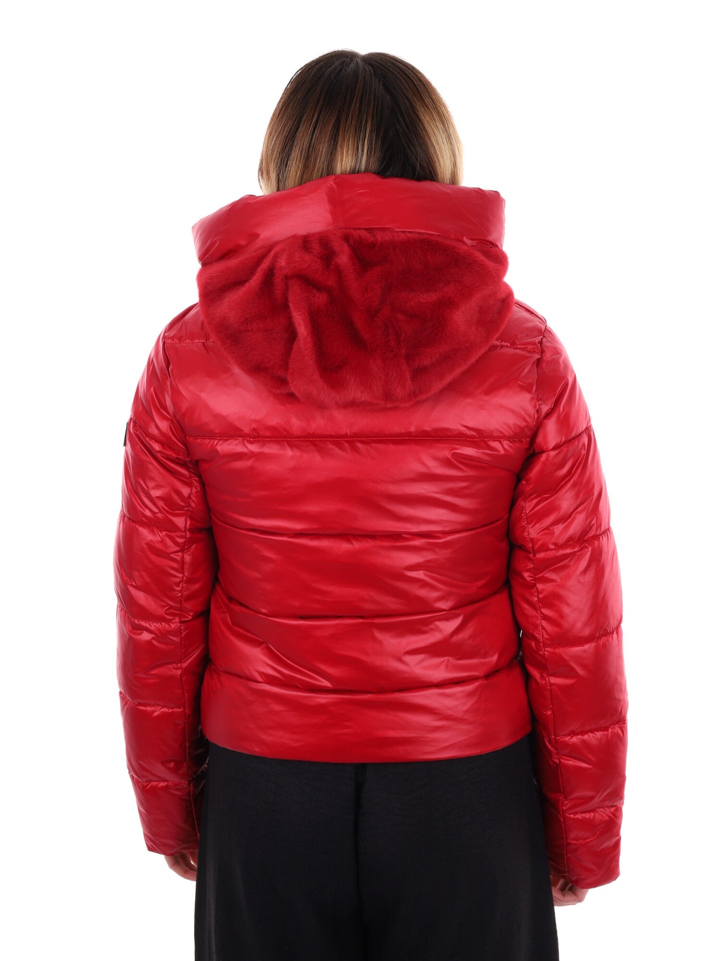 GIUBBINO CROP CON CAPPUCCIO IN PELLICCIA YES ZEE DA DONNA ROSSO