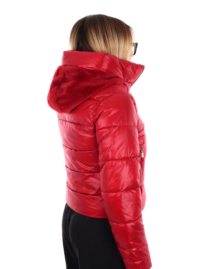 GIUBBINO CROP CON CAPPUCCIO IN PELLICCIA YES ZEE DA DONNA ROSSO