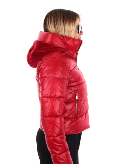 GIUBBINO CROP CON CAPPUCCIO IN PELLICCIA YES ZEE DA DONNA ROSSO