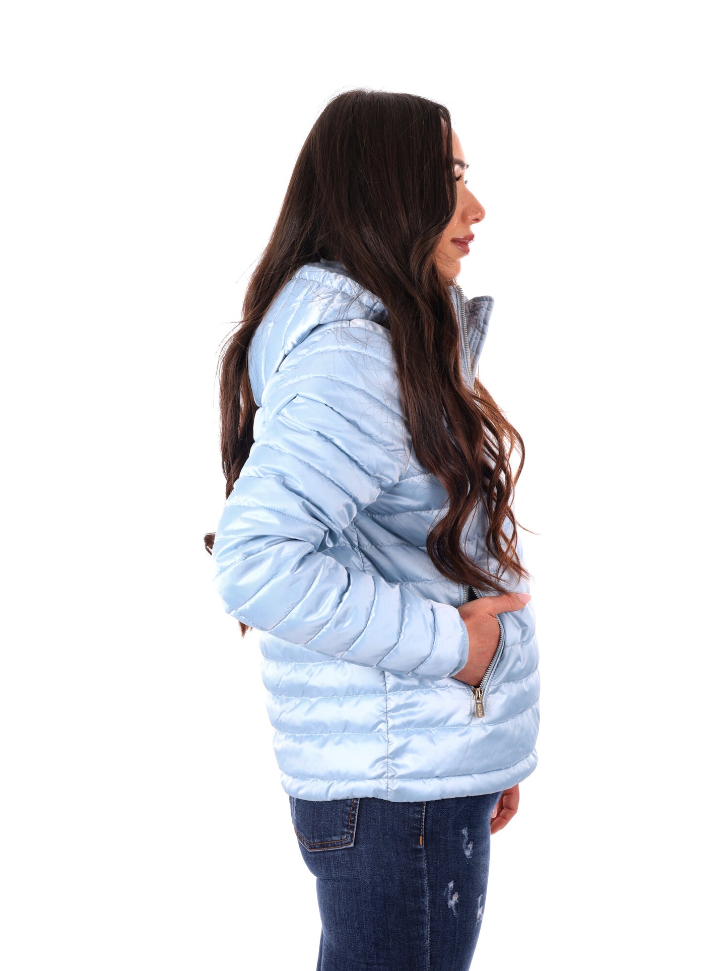 Yes-Zee giubbotto trapuntato donna azzurro con cappuccio