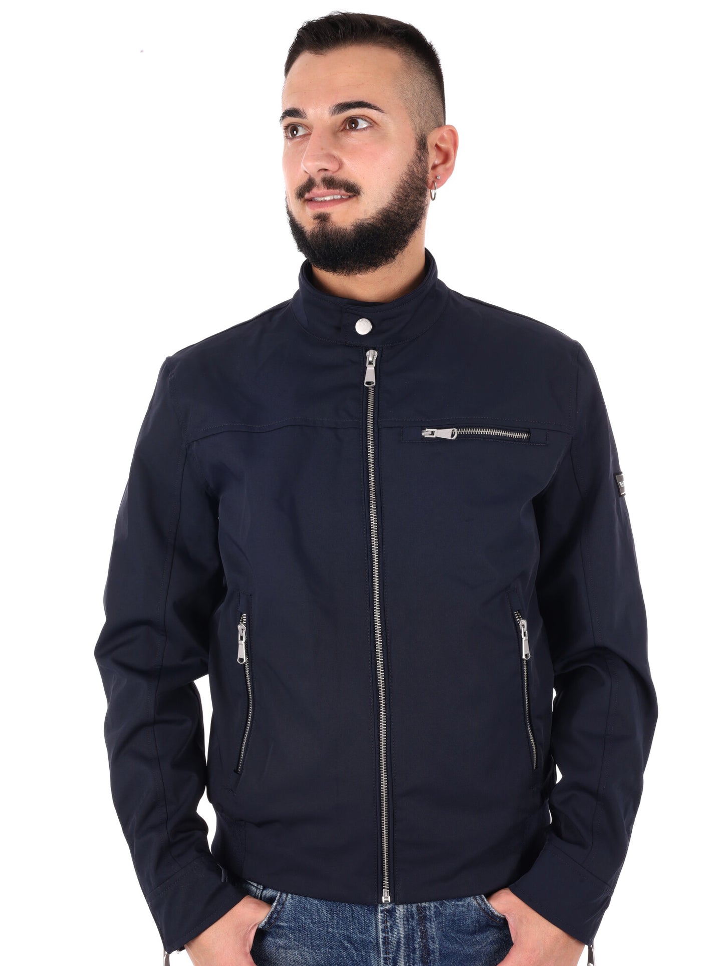Yes-Zee giubbino idrorepellente da uomo in blu con collo coreano