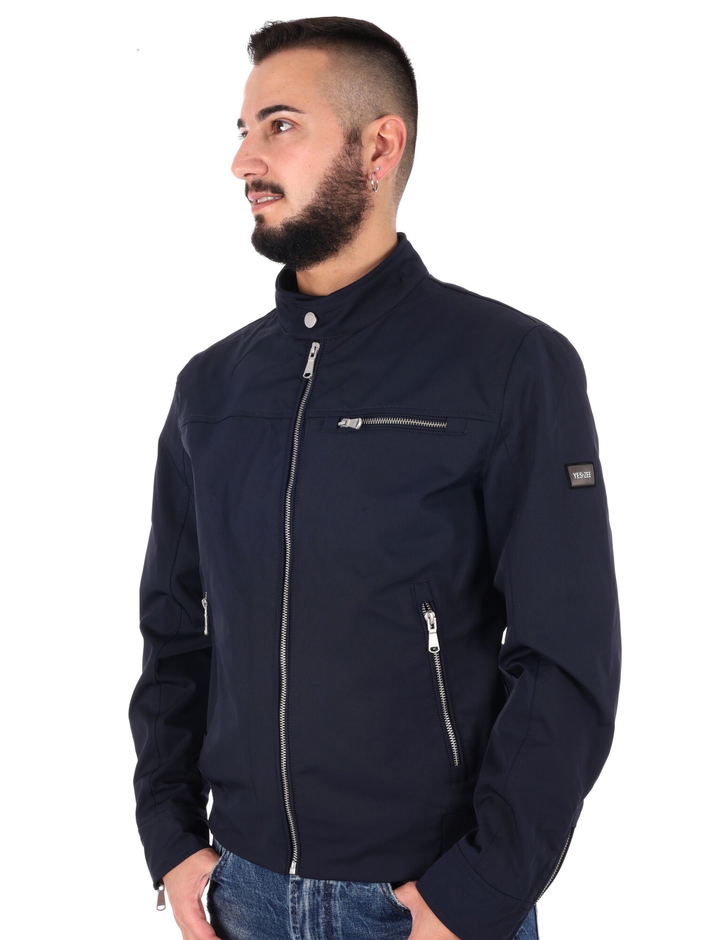 Yes-Zee giubbino idrorepellente da uomo in blu con collo coreano