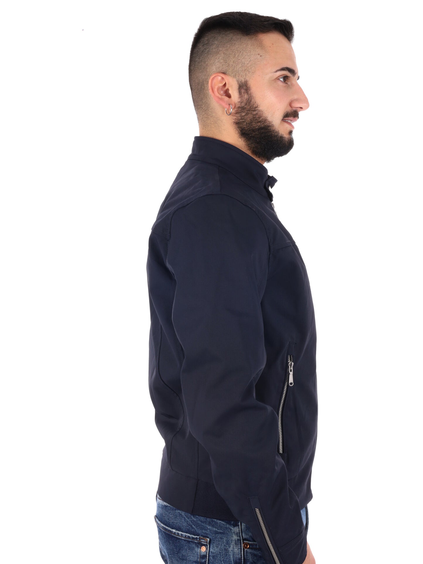Yes-Zee giubbino idrorepellente da uomo in blu con collo coreano