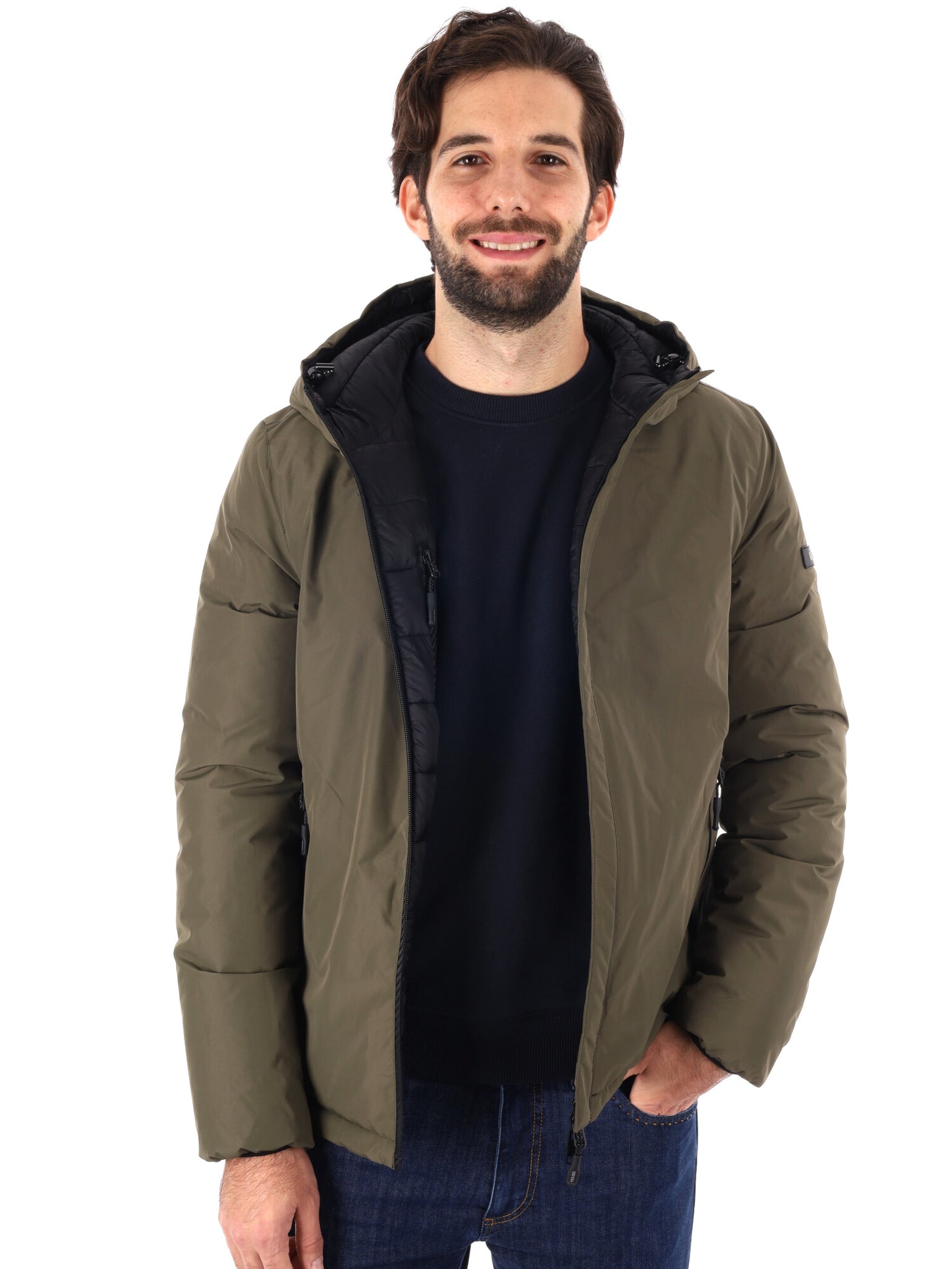 GIUBBINO REVERSIBILE CON CAPPUCCIO YES ZEE DA UOMO VERDE MILITARE
