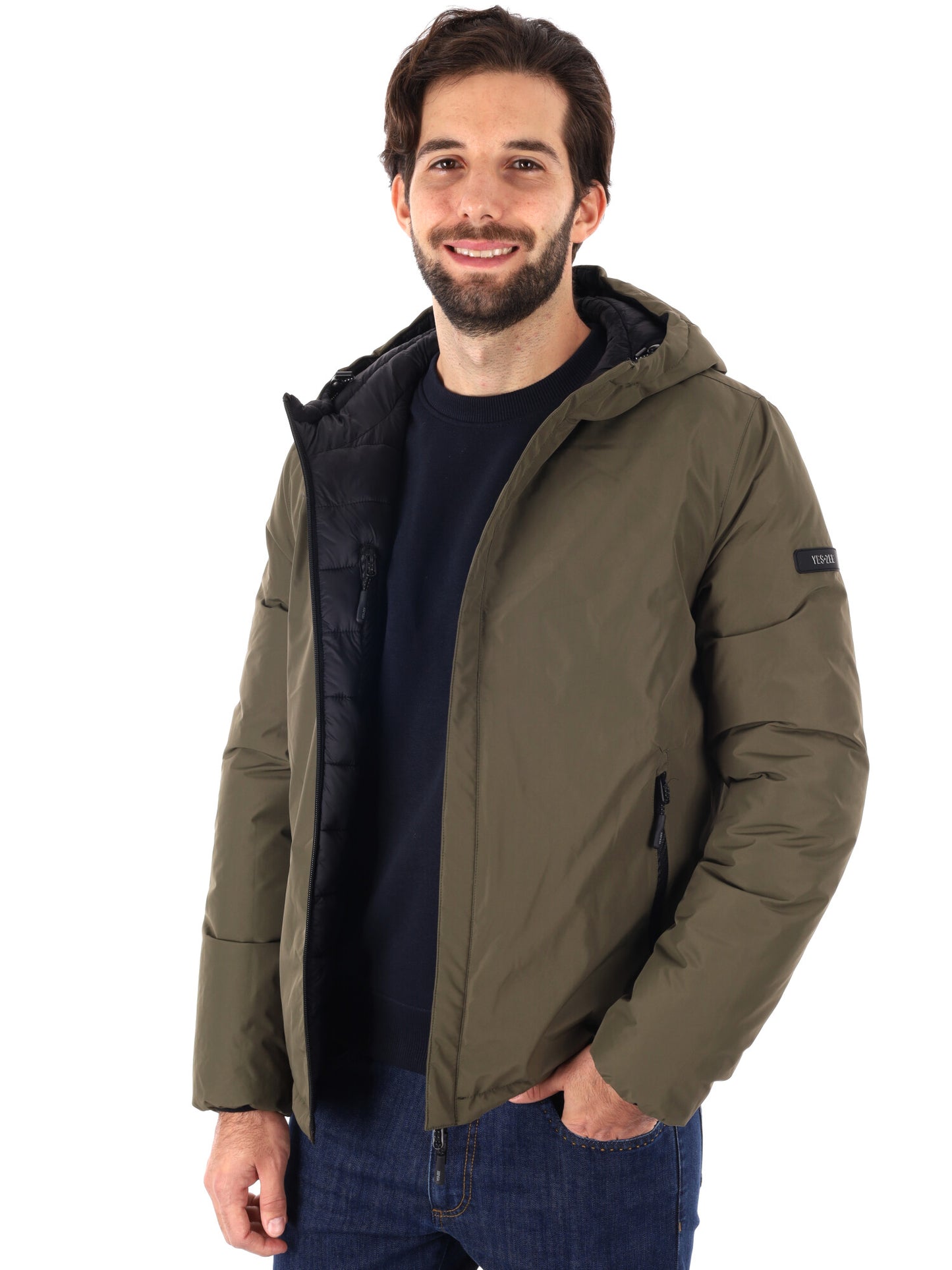 GIUBBINO REVERSIBILE CON CAPPUCCIO YES ZEE DA UOMO VERDE MILITARE