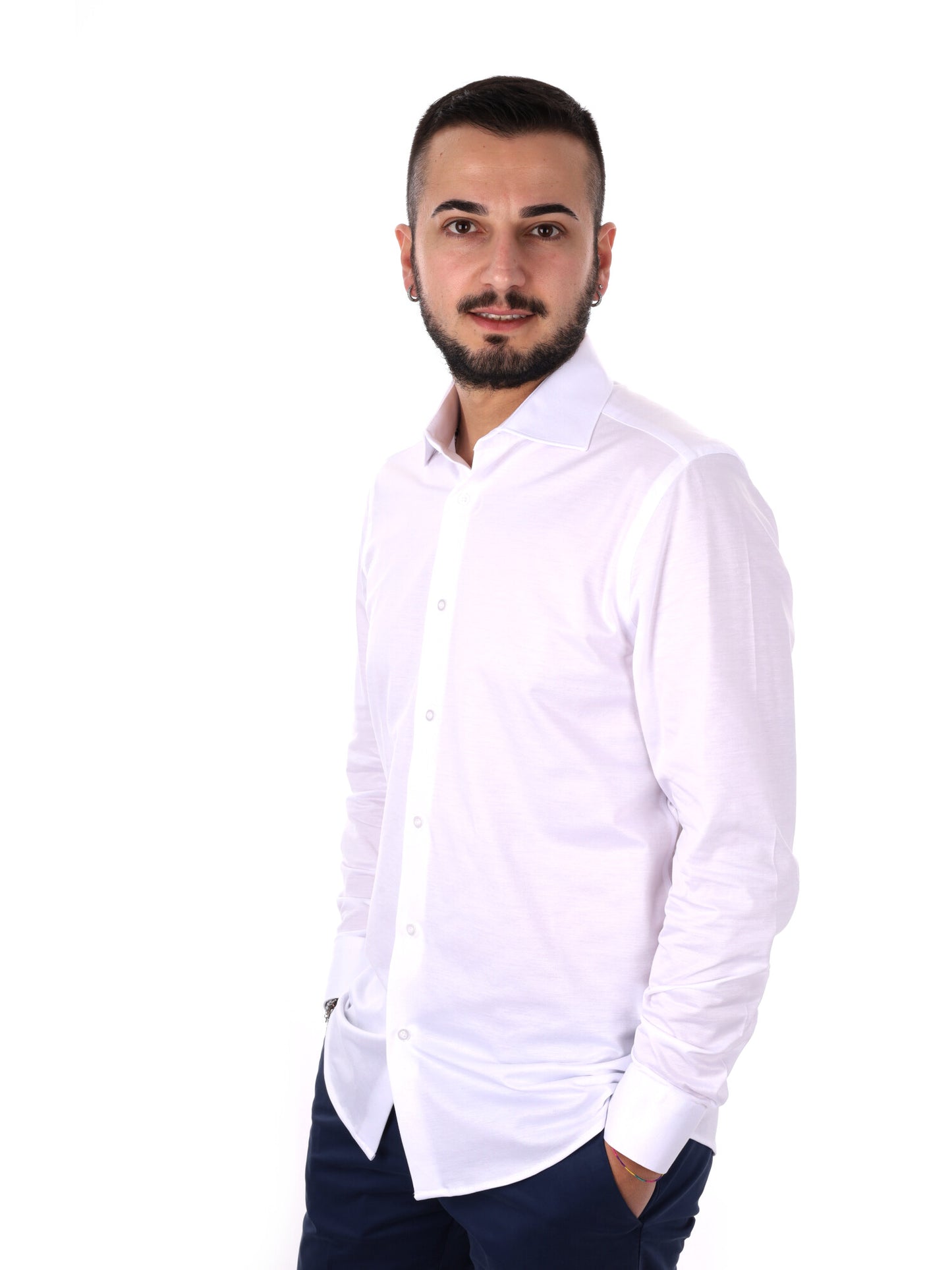 Camicia jersey bianca da uomo FB per cerimonie primavera-estate