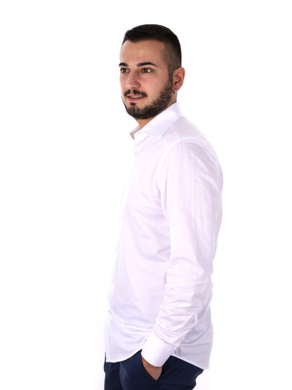 Camicia jersey bianca da uomo FB per cerimonie primavera-estate