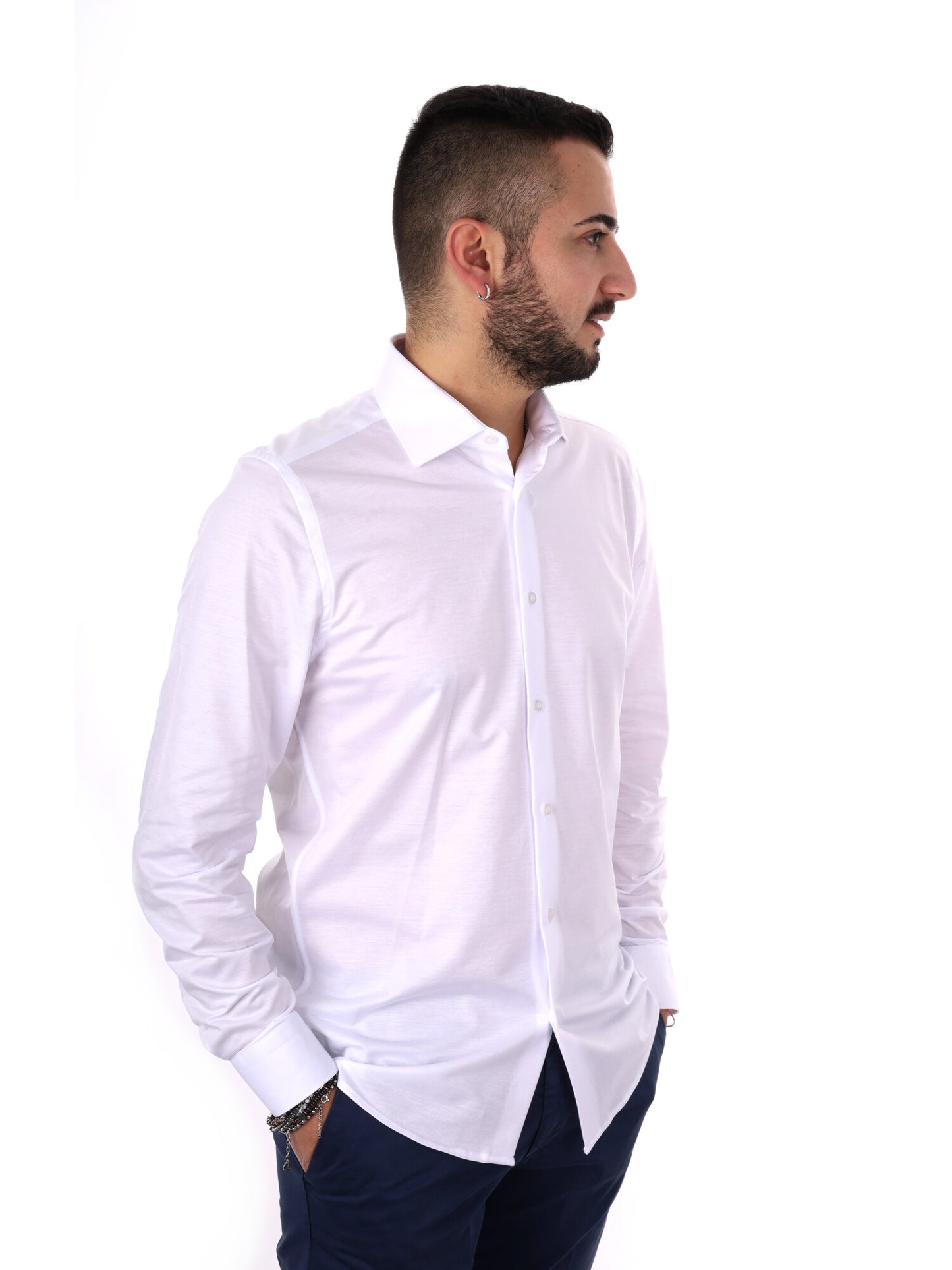 Camicia jersey bianca da uomo FB per cerimonie primavera-estate