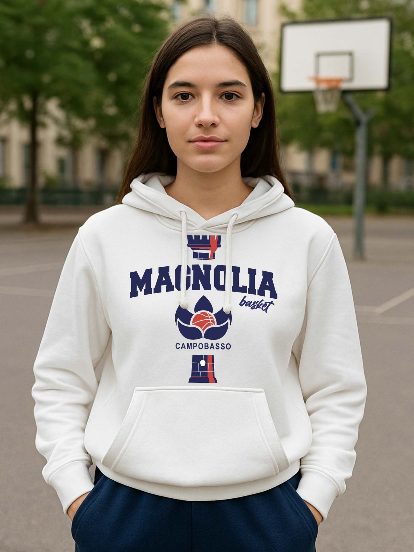 FELPA CON CAPPUCCIO MAGNOLIA BASKET UNISEX BIANCO