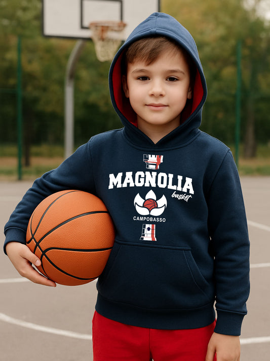 FELPA CON CAPPUCCIO MAGNOLIA BASKET BIMBO BICOLORE