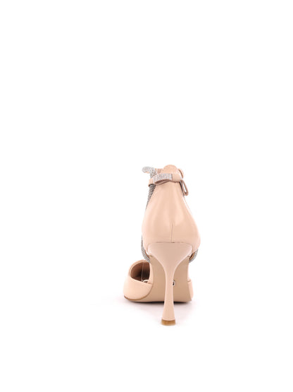 Décolleté a punta beige Queen Helena con tacco alto e cinturino brillante