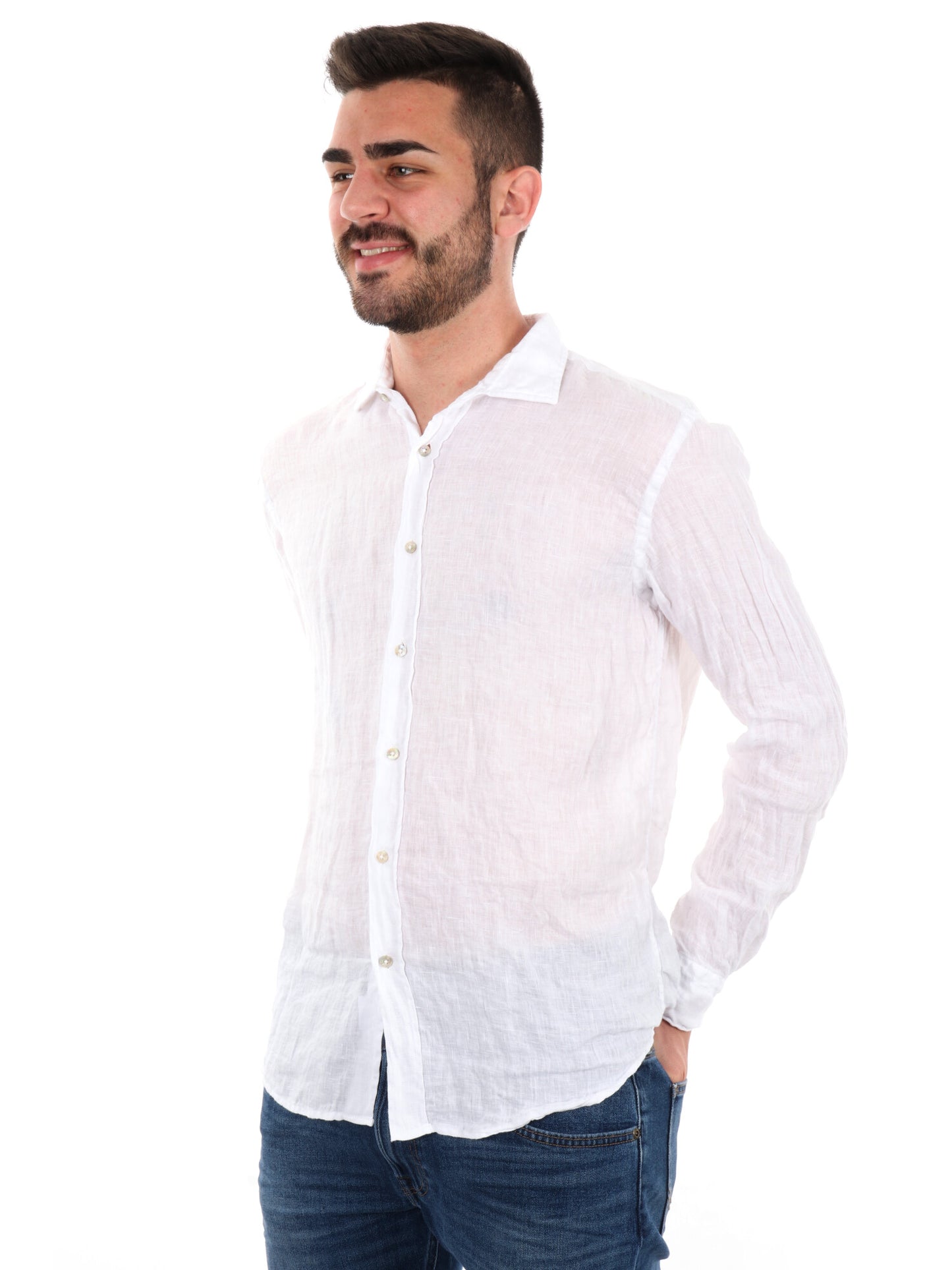 Camicia uomo FB Katerina 387 in lino bianca per cerimonia