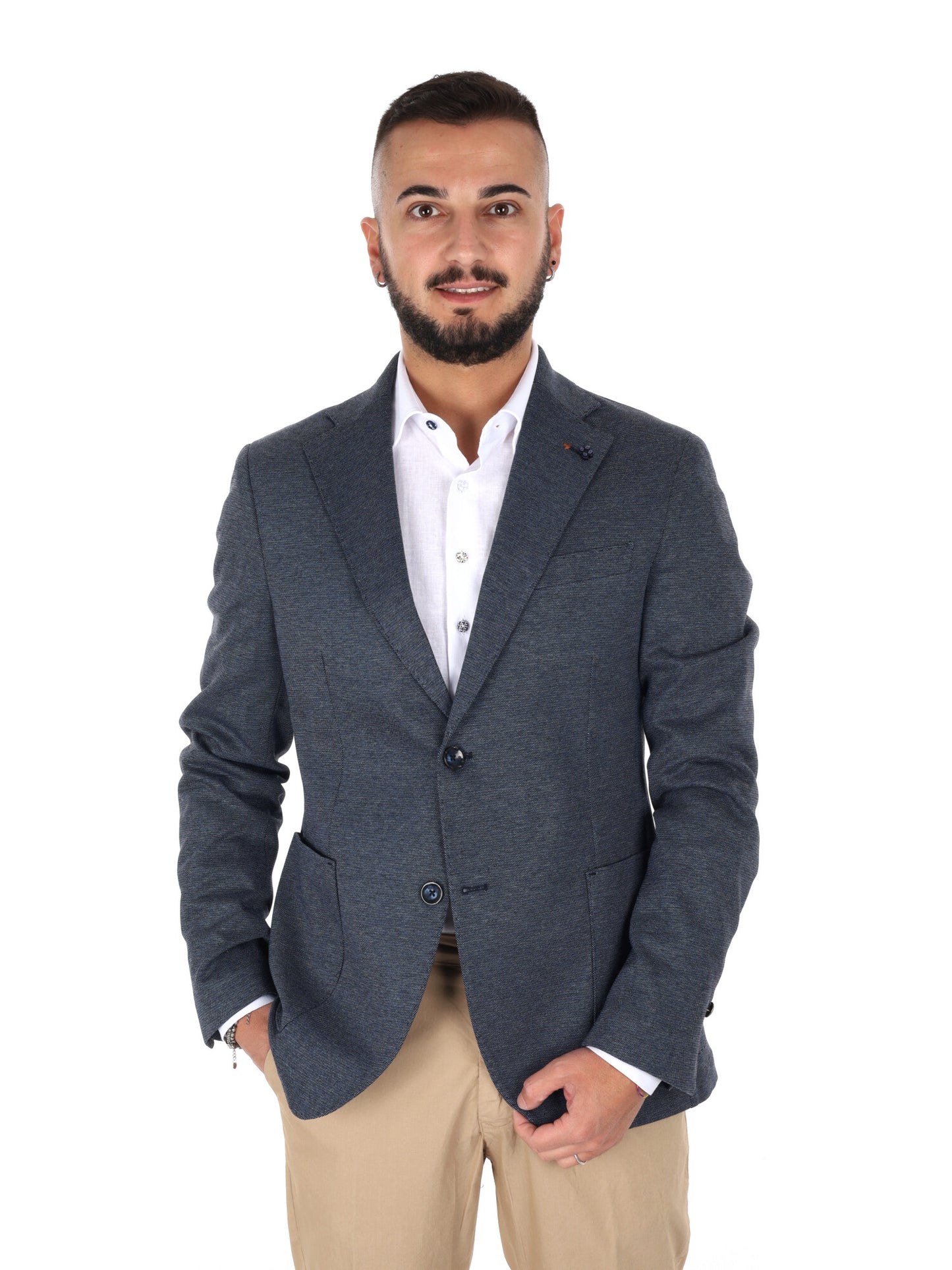 Giacca da uomo FB in maglia blu per primavera-estate
