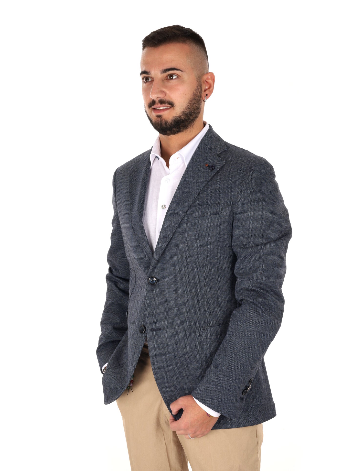 Giacca da uomo FB in maglia blu per primavera-estate