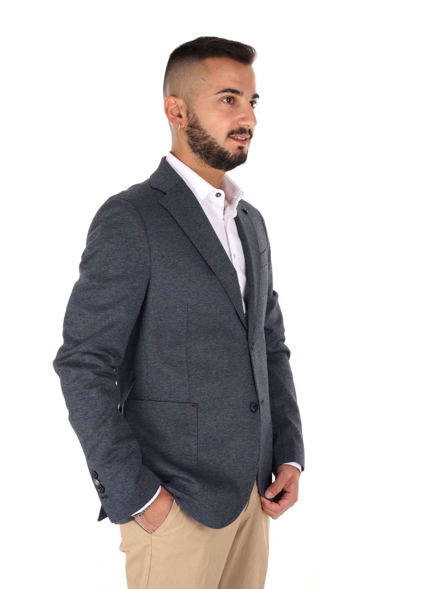 Giacca da uomo FB in maglia blu per primavera-estate