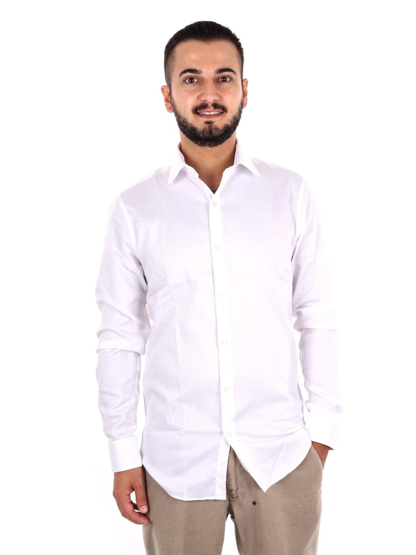 Calvin Klein Slim Stretch Collar, camicia da uomo bianca