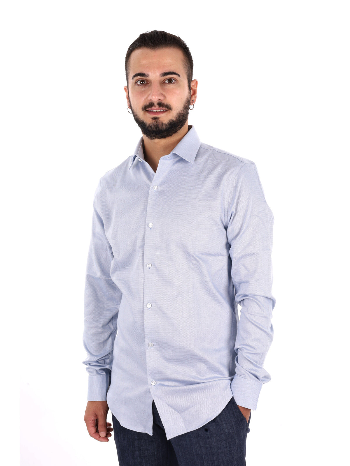 Calvin Klein CK Slim Str Collar, camicia da uomo azzurra