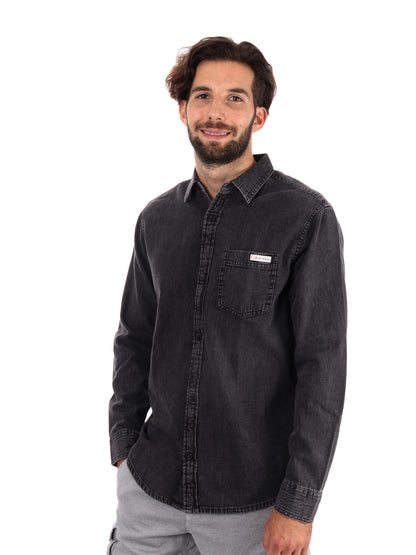 CAMICIA DENIM CASUAL CLASSIC CALVIN KLEIN JEANS DA UOMO NERO
