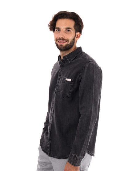 CAMICIA DENIM CASUAL CLASSIC CALVIN KLEIN JEANS DA UOMO NERO