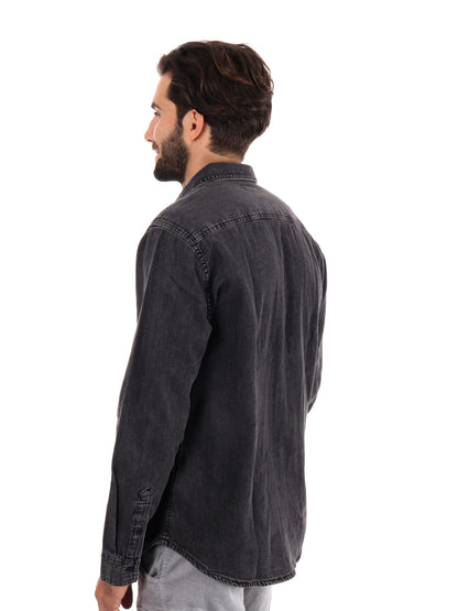 CAMICIA DENIM CASUAL CLASSIC CALVIN KLEIN JEANS DA UOMO NERO
