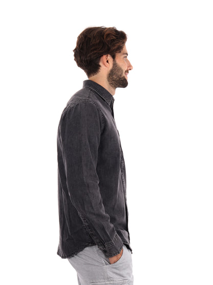 CAMICIA DENIM CASUAL CLASSIC CALVIN KLEIN JEANS DA UOMO NERO